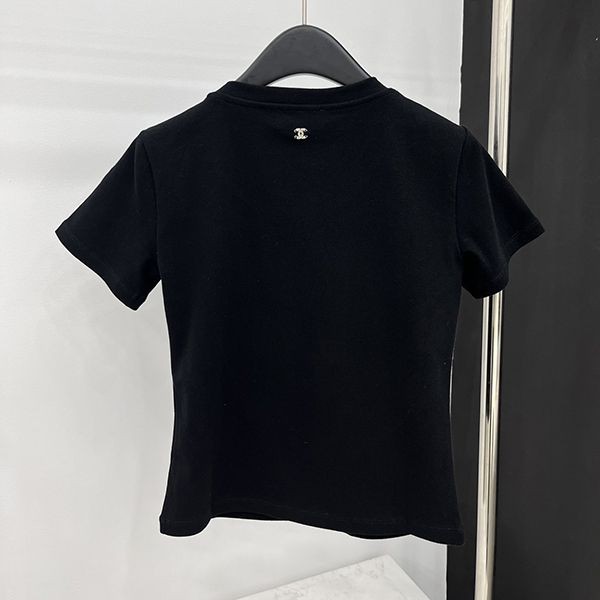☆超人気☆シャネル 半袖 Tシャツ コピー刺繍☆黒 白 sho88422